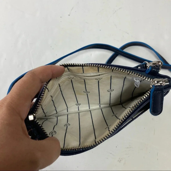 Brighton Summer Hearts Blue Saffiano Leather Crossbody Bag Purse SEE ALL PICS. - Picture 2 of 4